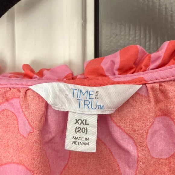 Time and Tru Pink and Coral Ruffled Cotton Dress with Pockets Size XXL - Picture 2 of 10